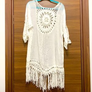 White never used Crochet trimmed tunic coverup